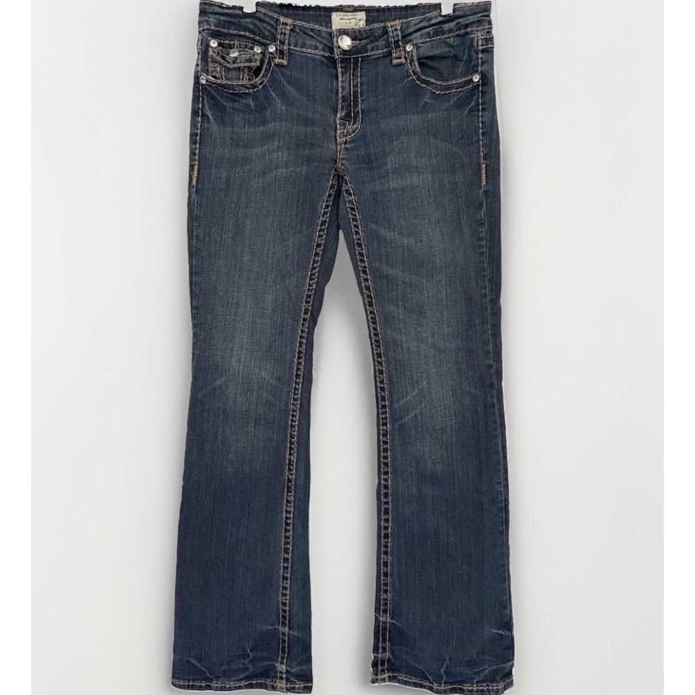 L.A.IDOL Jeans Womens 11 Dark Blue Lowrise Bootcut Streetwear Western Retro Y2K